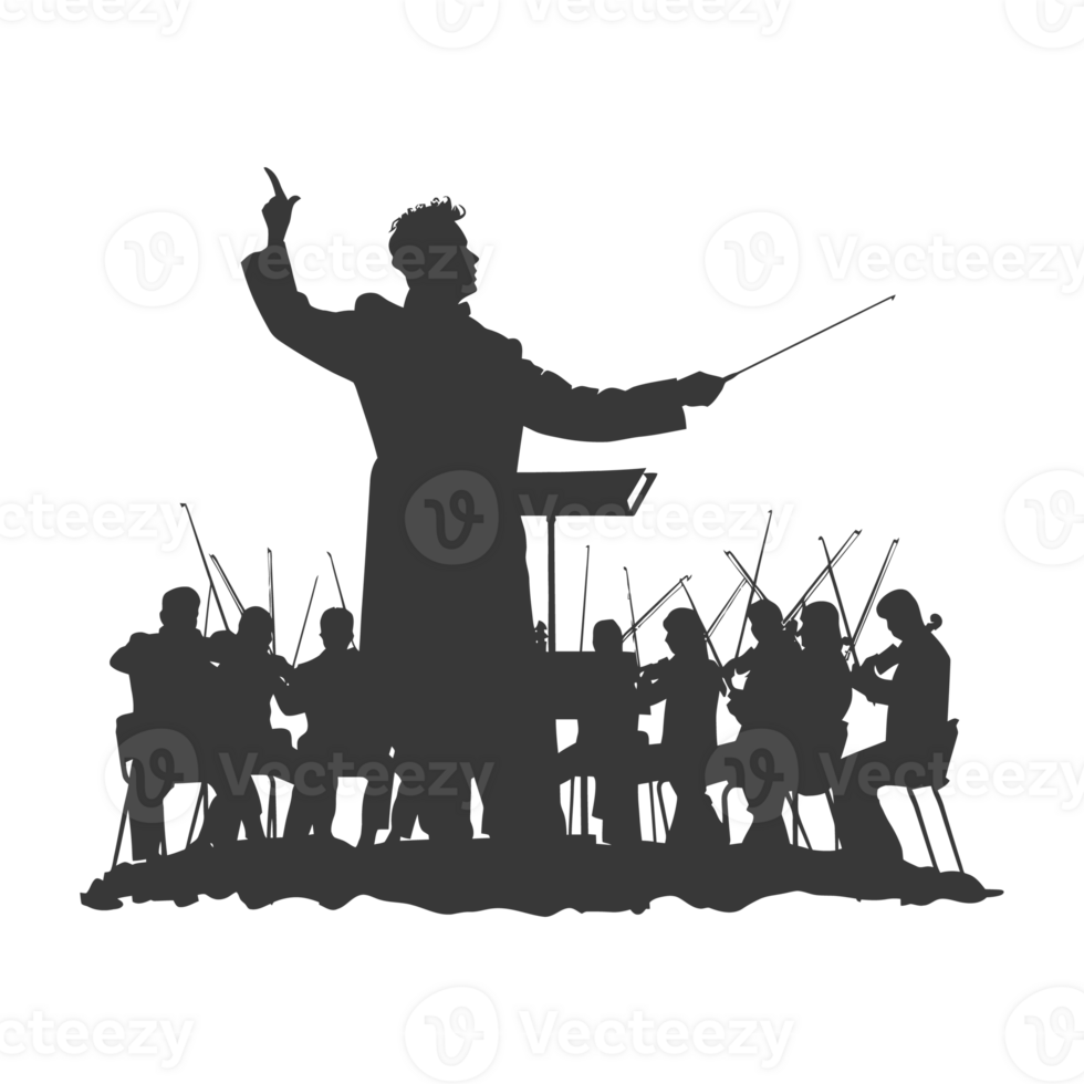 AI generated Silhouette orchestra conductor in action black color only png