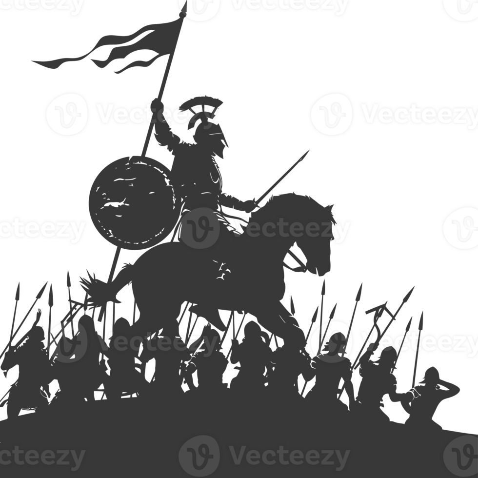AI generated silhouette of a ancient war situation black color only png