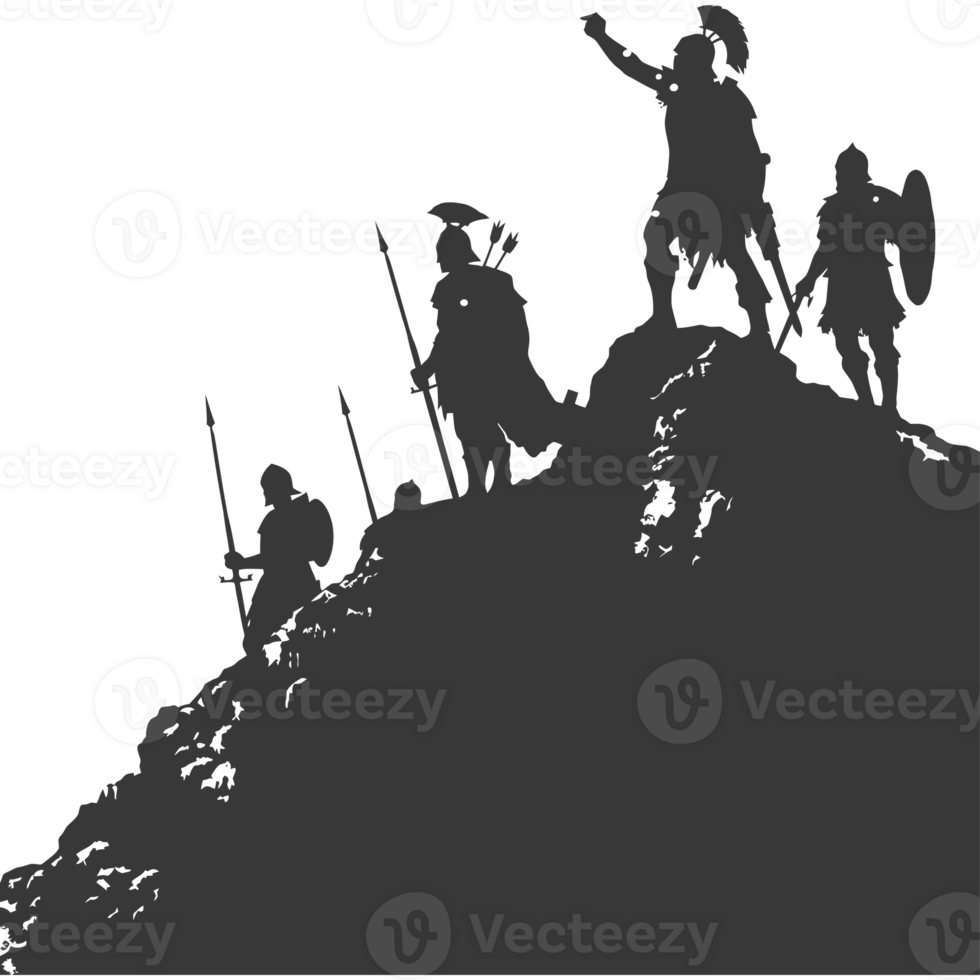 AI generated silhouette of a ancient war situation black color only png
