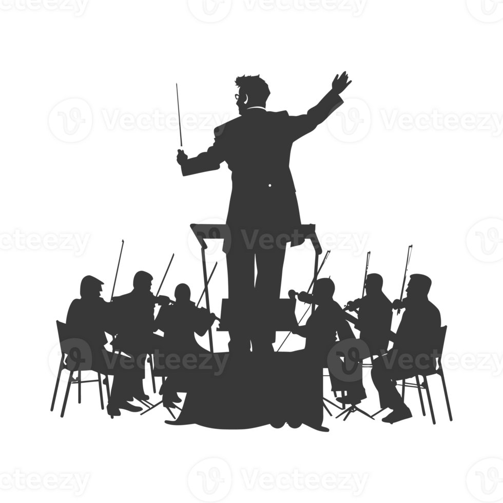 AI generated Silhouette orchestra conductor in action black color only png