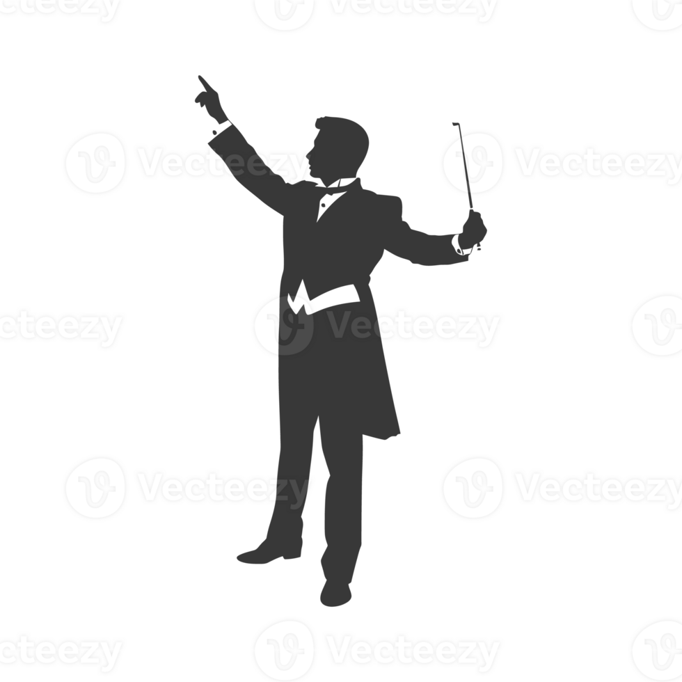 AI generated Silhouette orchestra conductor in action black color only png