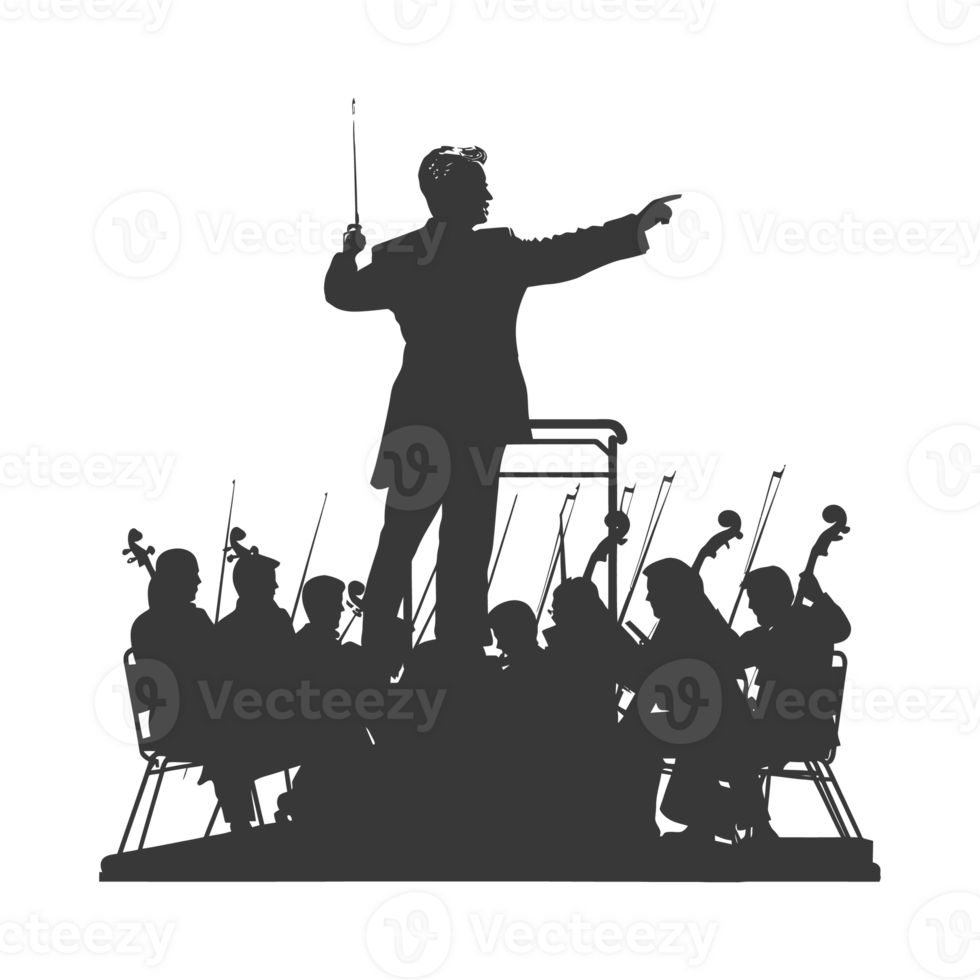 AI generated Silhouette orchestra conductor in action black color only png