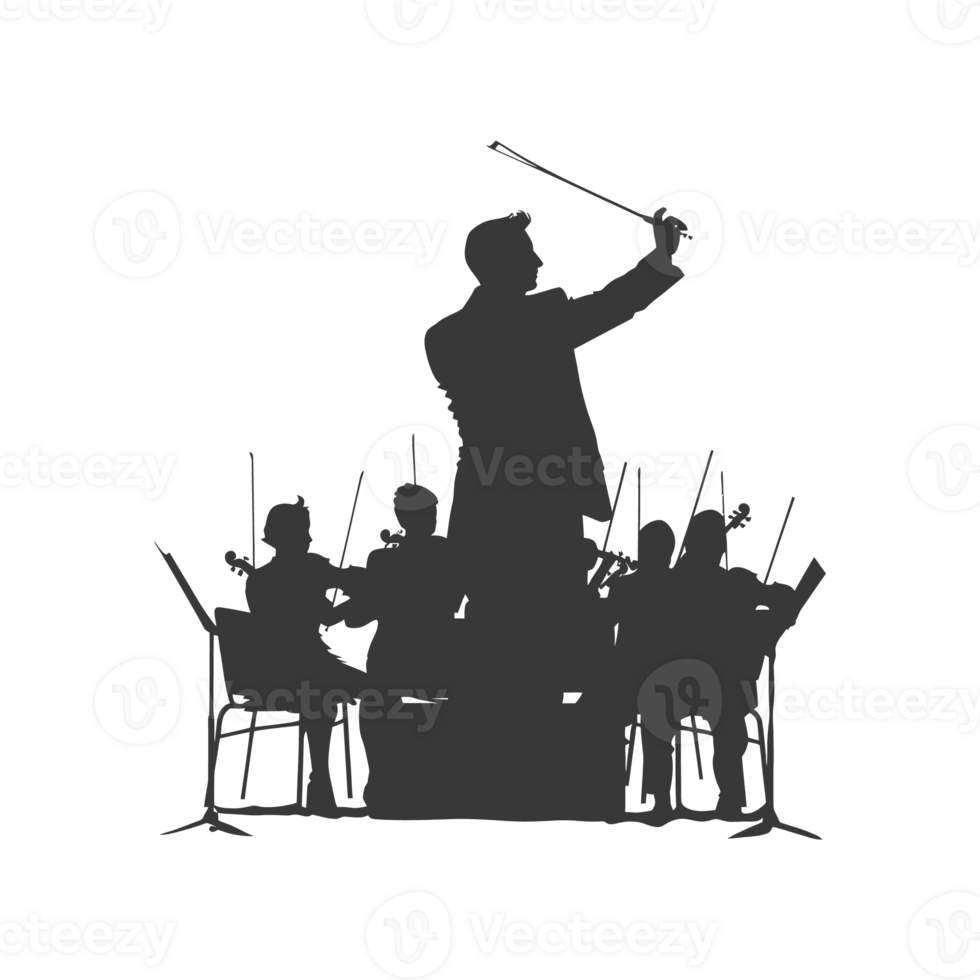 AI generated Silhouette orchestra conductor in action black color only png
