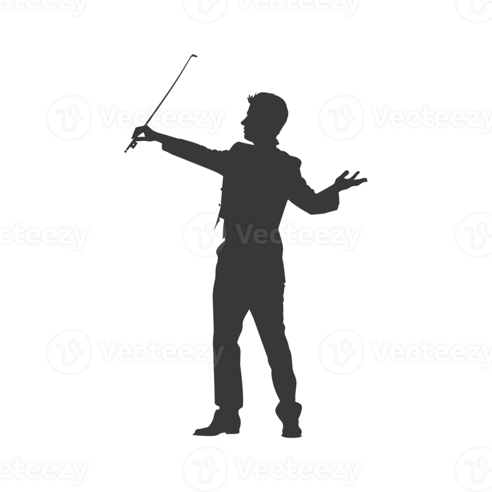 AI generated Silhouette orchestra conductor in action black color only png
