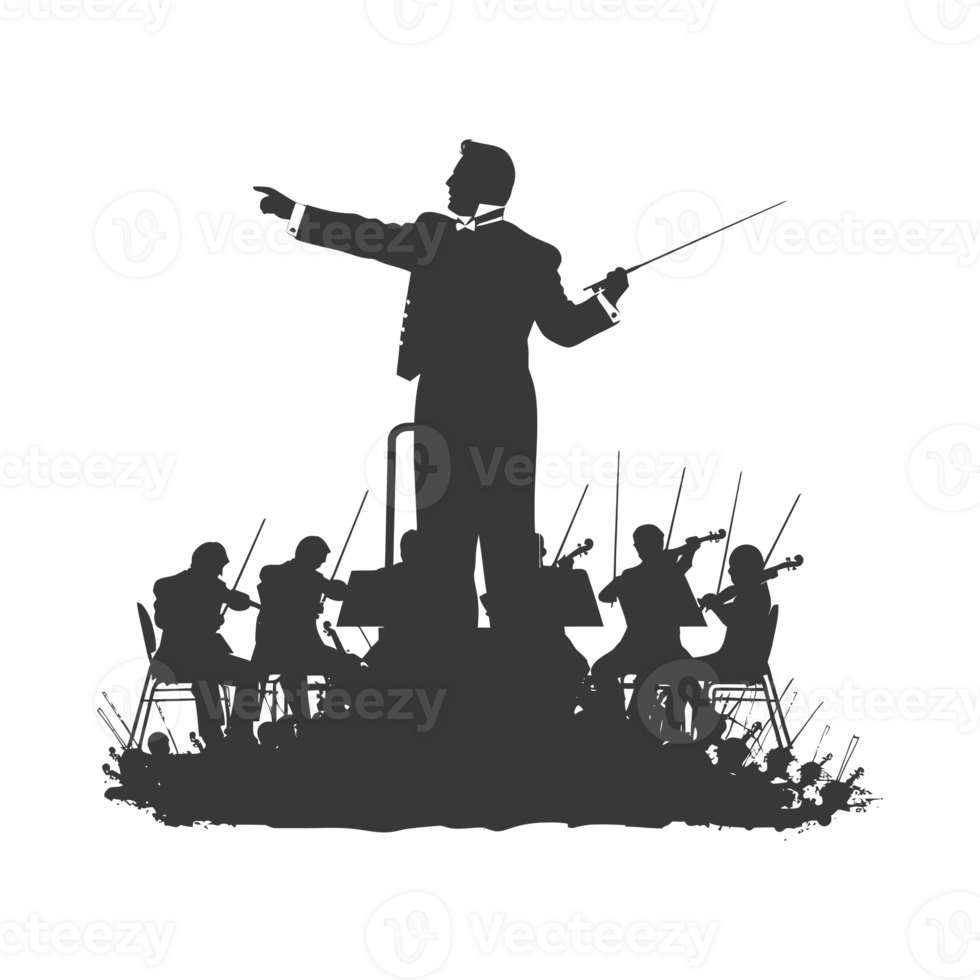 AI generated Silhouette orchestra conductor in action black color only png