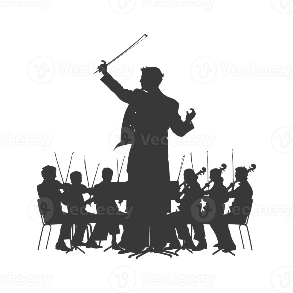 AI generated Silhouette orchestra conductor in action black color only png