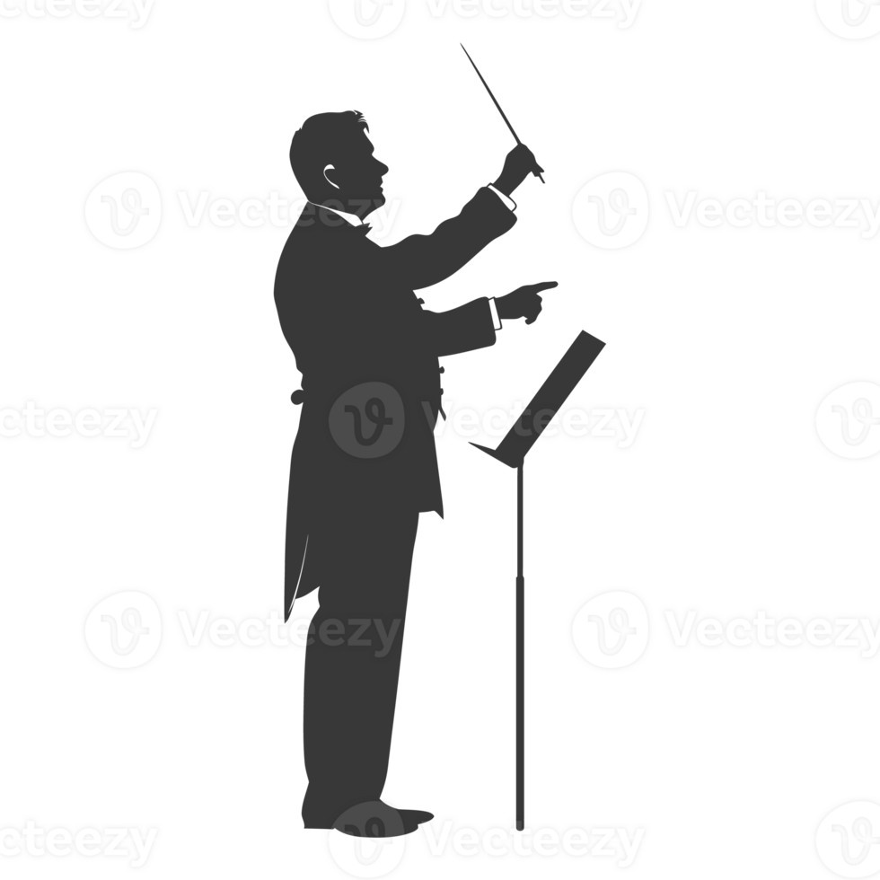 AI generated Silhouette orchestra conductor in action black color only png