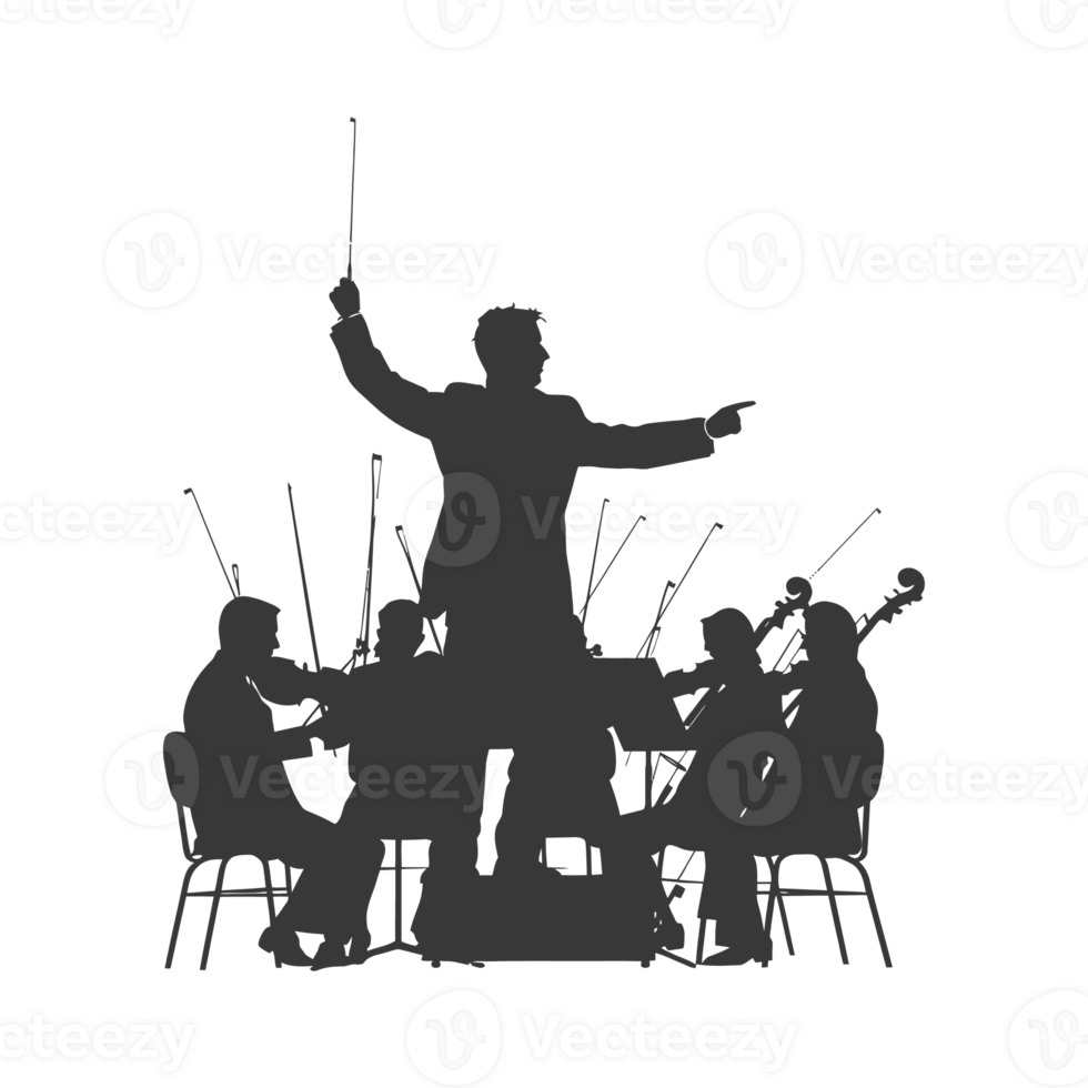 ai généré silhouette orchestre conducteur dans action noir Couleur seulement png