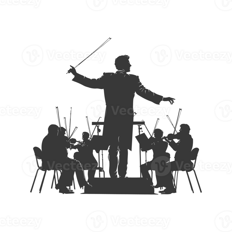 AI generated Silhouette orchestra conductor in action black color only png