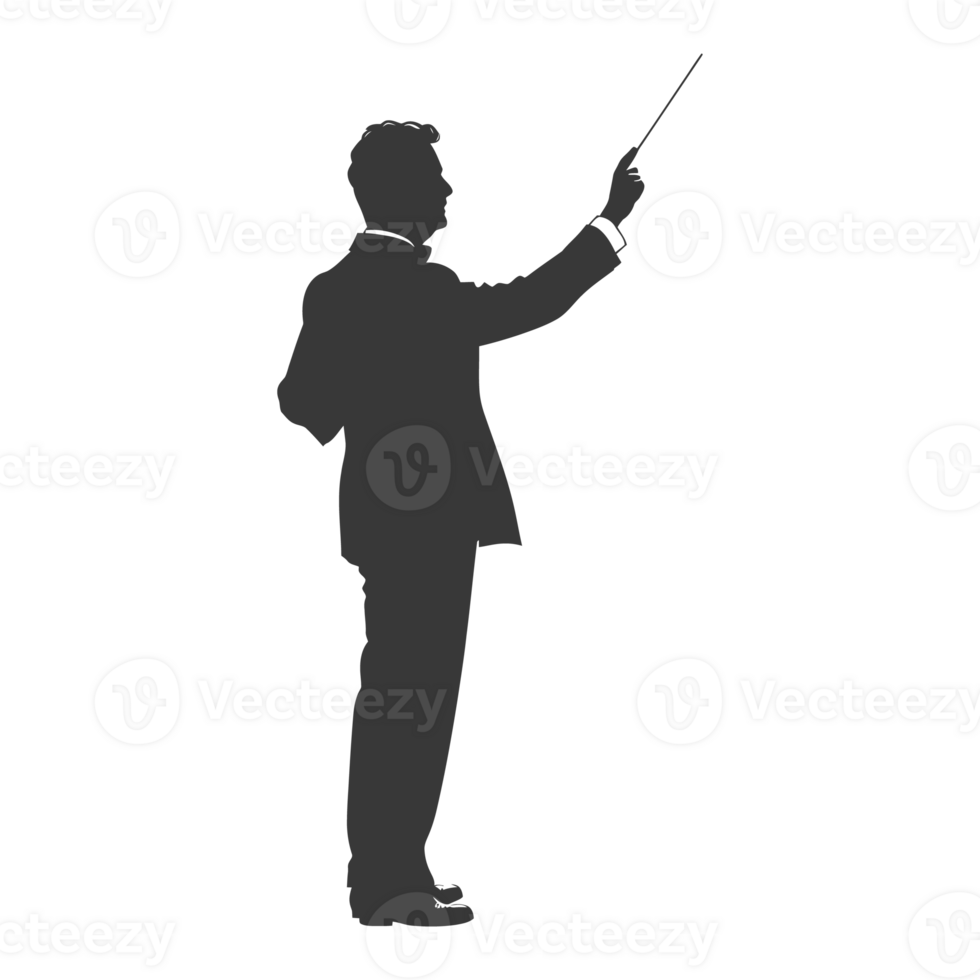 AI generated Silhouette orchestra conductor in action black color only png