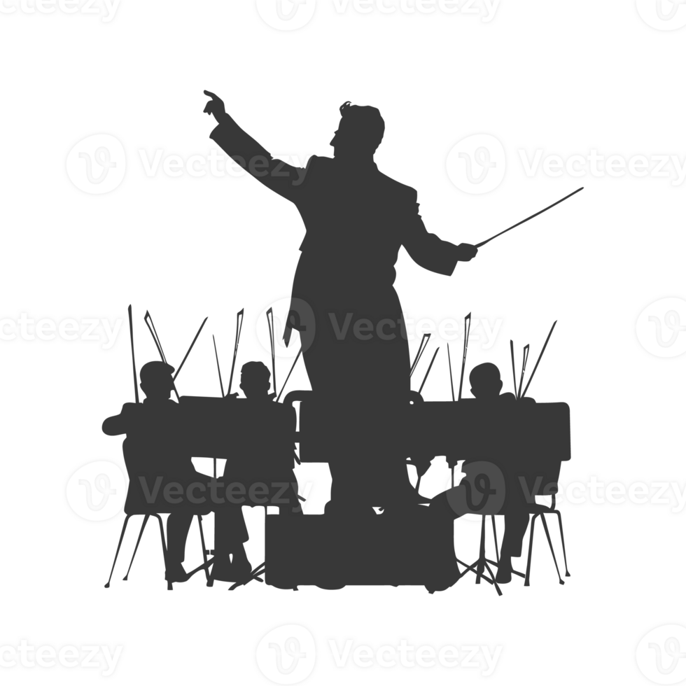 AI generated Silhouette orchestra conductor in action black color only png