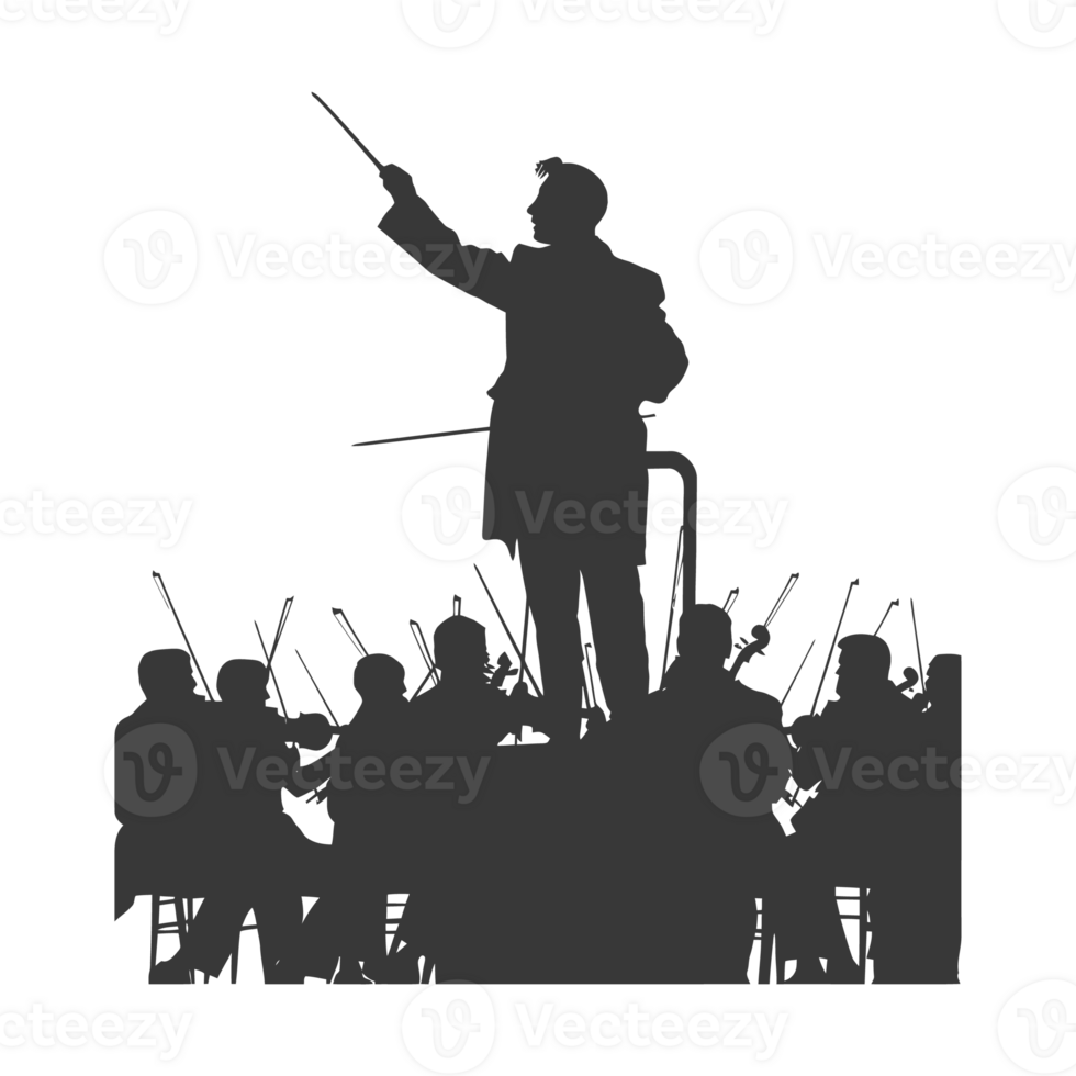AI generated Silhouette orchestra conductor in action black color only png