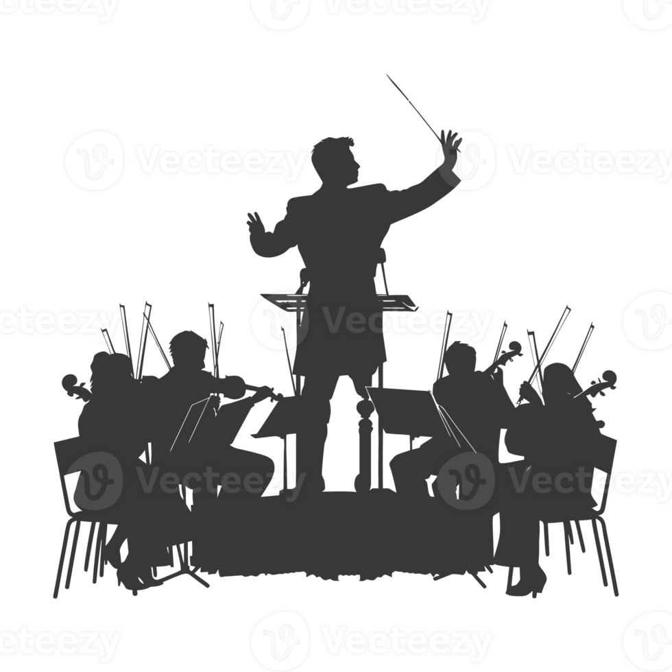 ai généré silhouette orchestre conducteur dans action noir Couleur seulement png