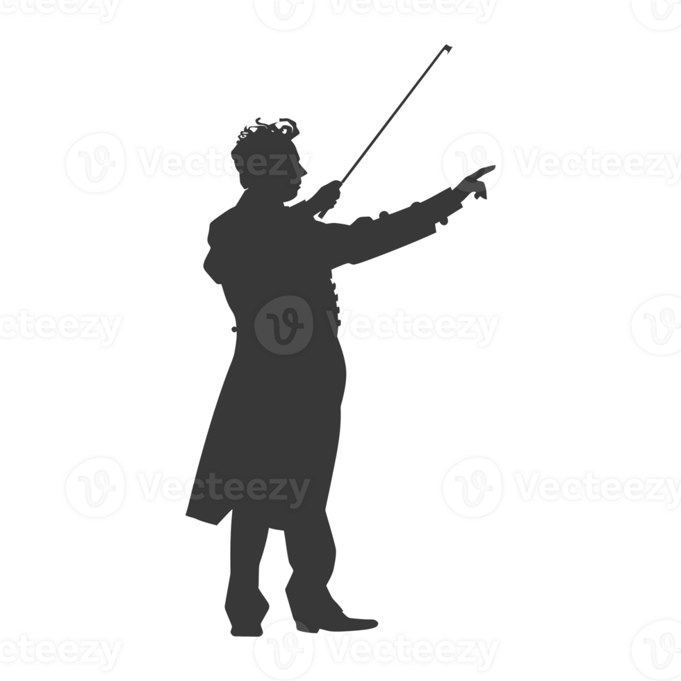 AI generated Silhouette orchestra conductor in action black color only png