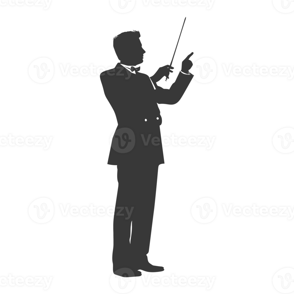 AI generated Silhouette orchestra conductor in action black color only png