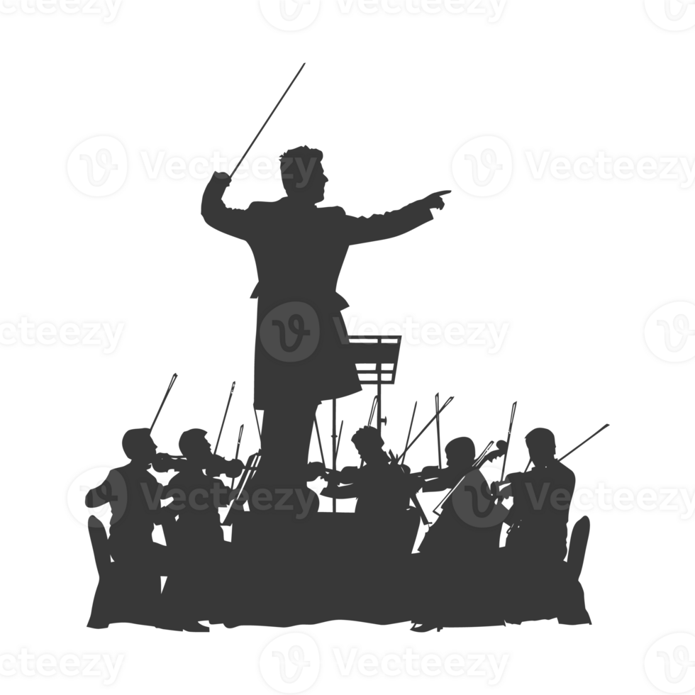 AI generated Silhouette orchestra conductor in action black color only png