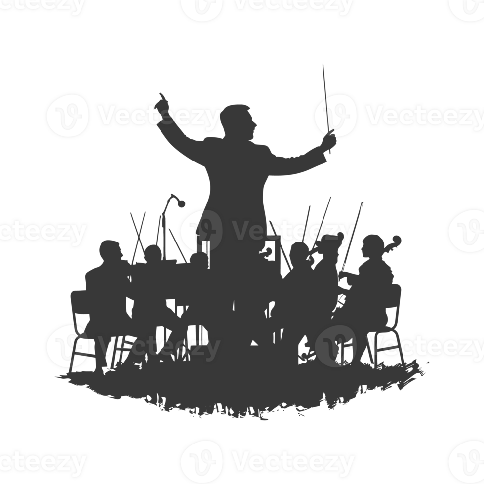 AI generated Silhouette orchestra conductor in action black color only png