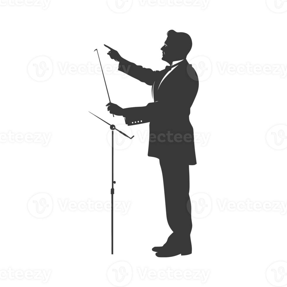 AI generated Silhouette orchestra conductor in action black color only png