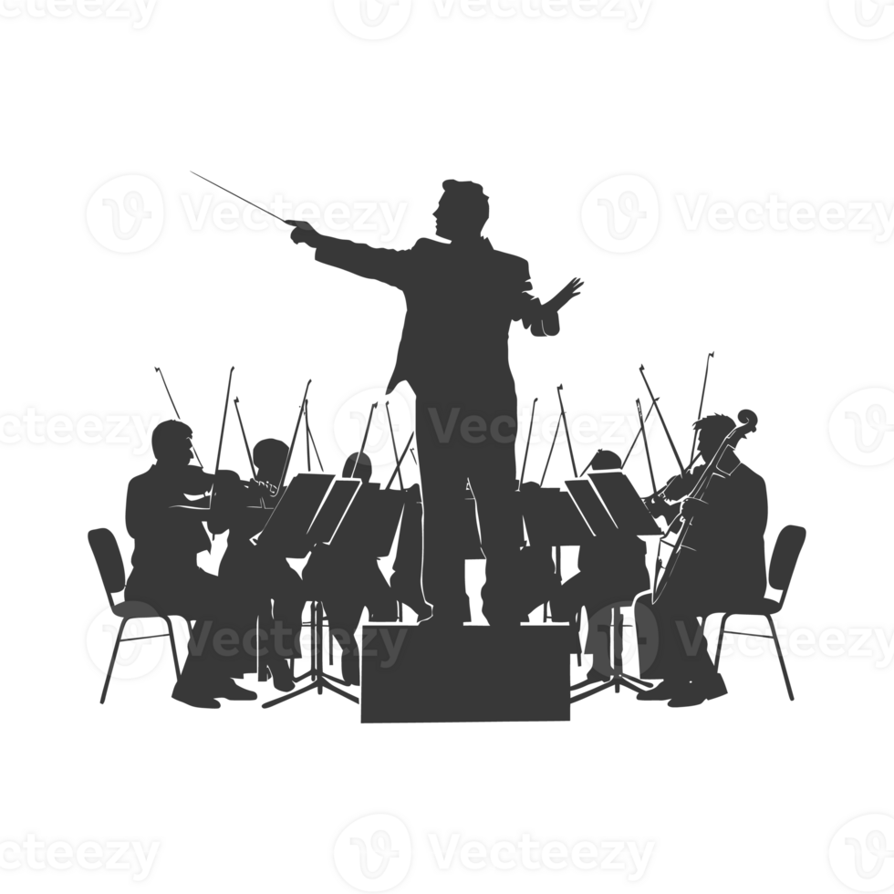 AI generated Silhouette orchestra conductor in action black color only png