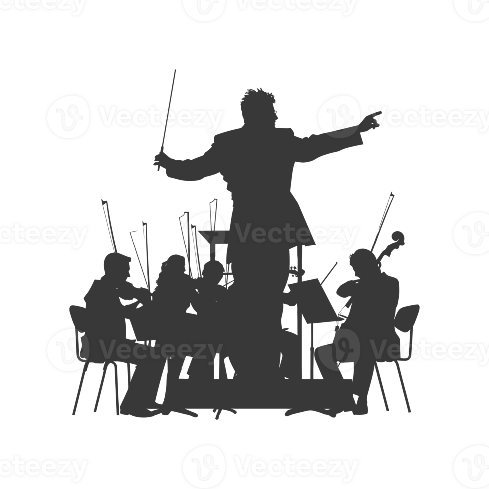 AI generated Silhouette orchestra conductor in action black color only png