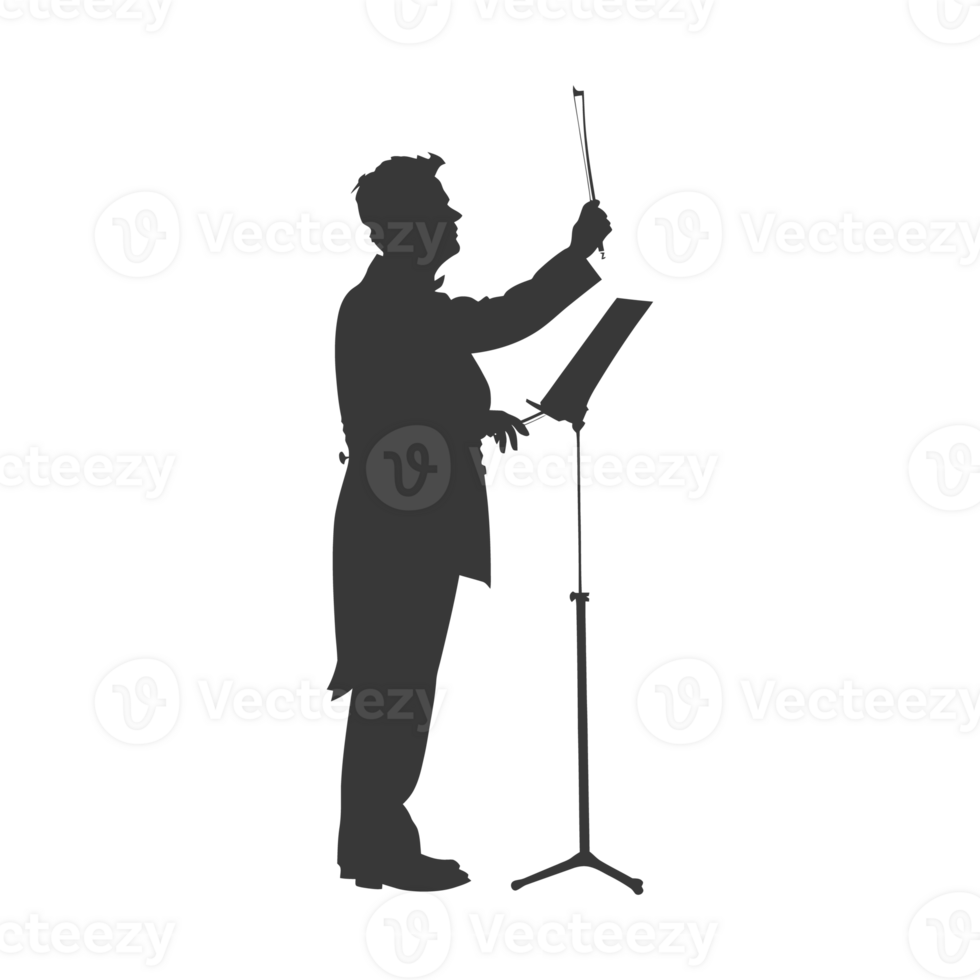 AI generated Silhouette orchestra conductor in action black color only png