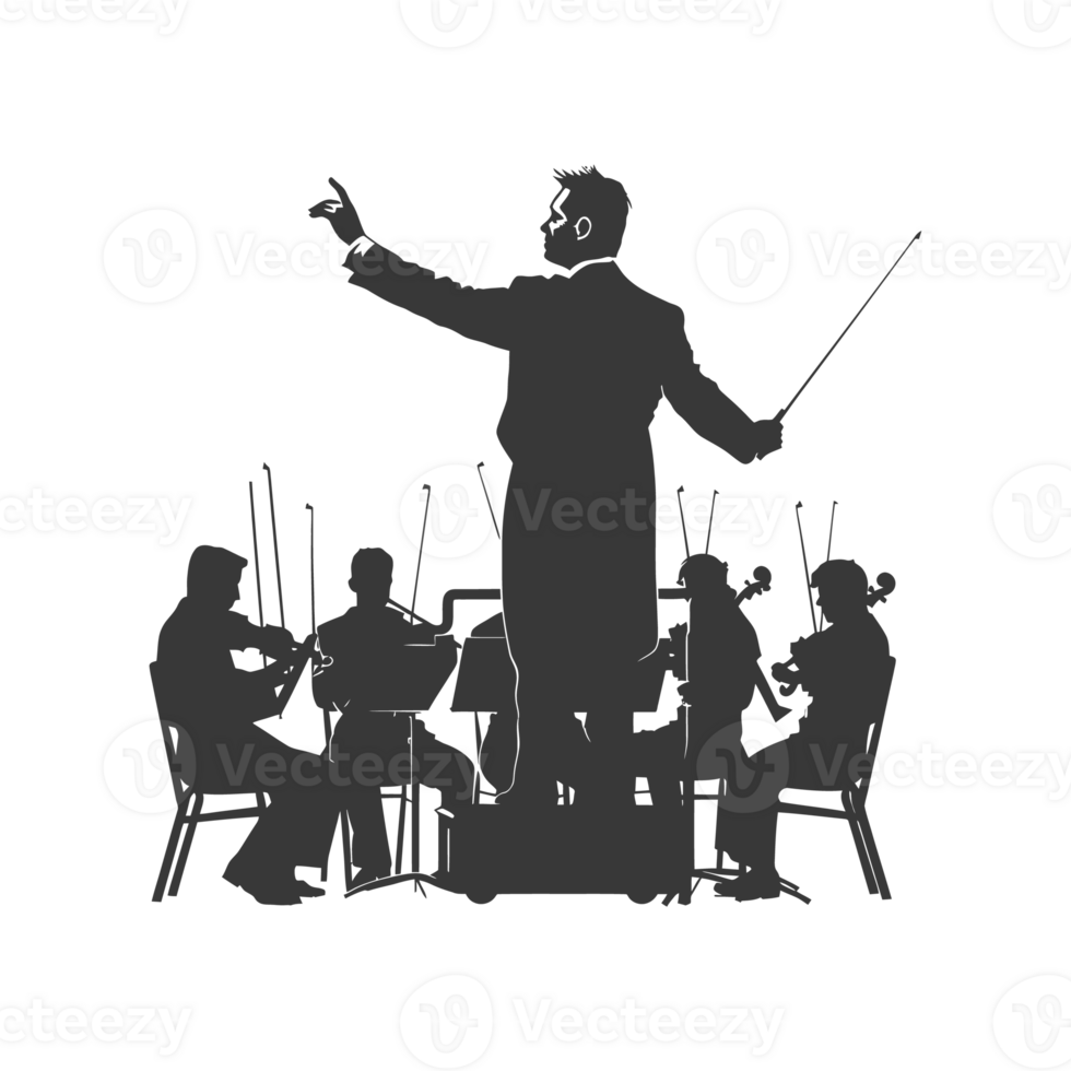 AI generated Silhouette orchestra conductor in action black color only png