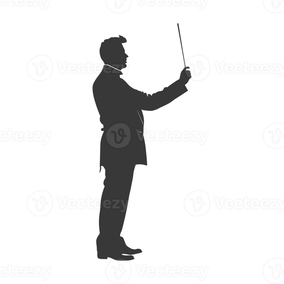 AI generated Silhouette orchestra conductor in action black color only png