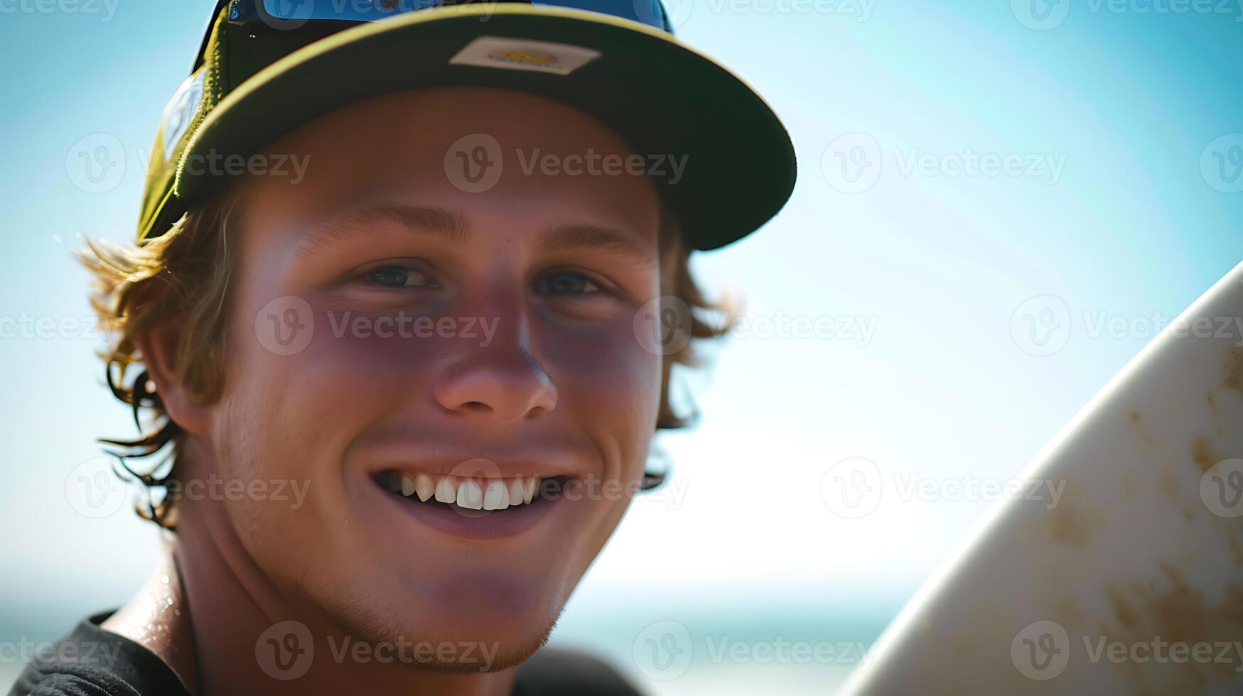 AI generated Close-up of Person Holding Surfboard. Generative AI. photo