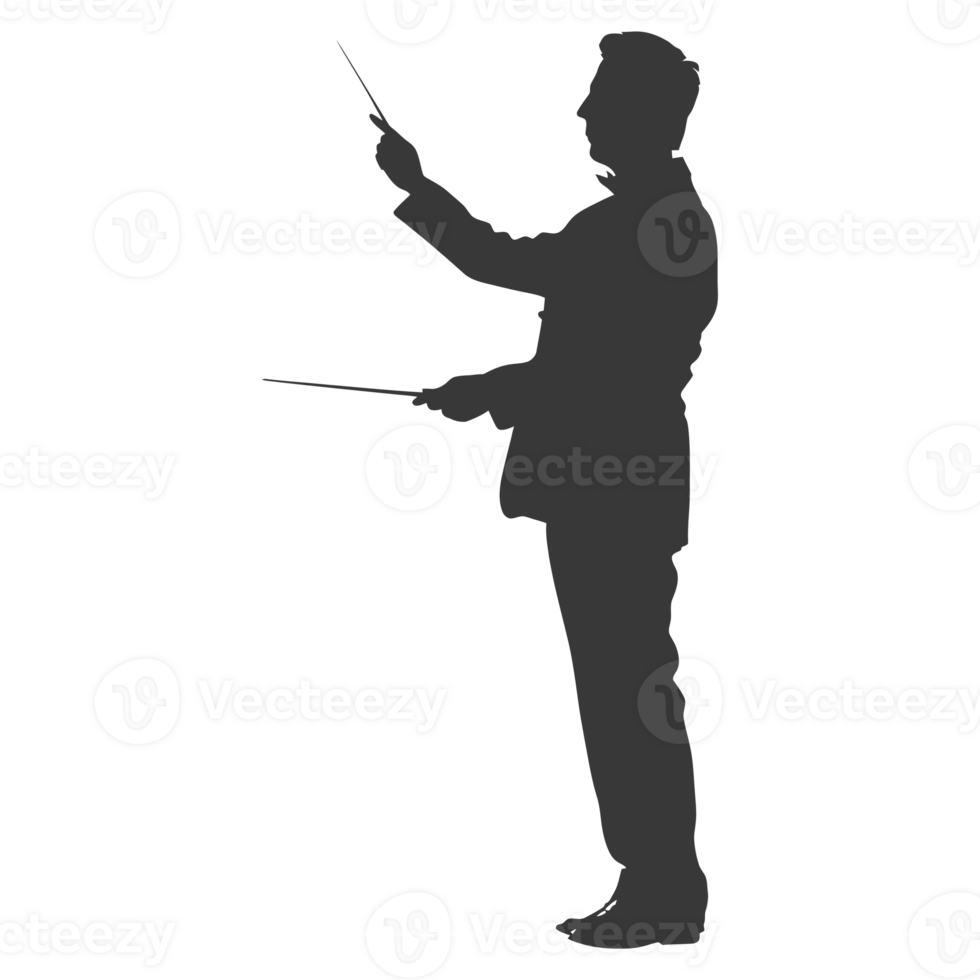 AI generated Silhouette orchestra conductor in action black color only png