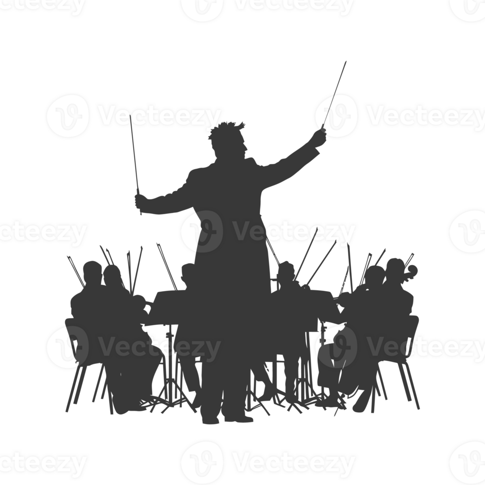 AI generated Silhouette orchestra conductor in action black color only png