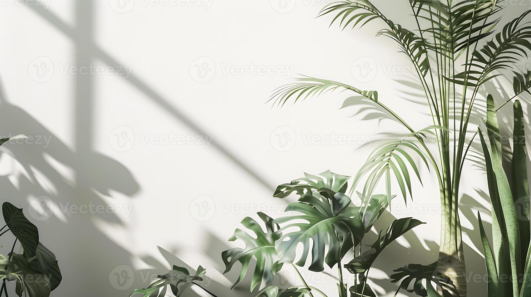 AI generated Plant in Room With White Wall. Generative AI. photo