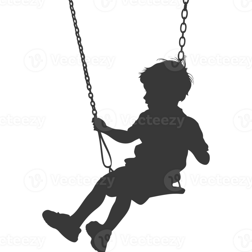 AI generated Silhouette little boy playing swing in the playground black color only png