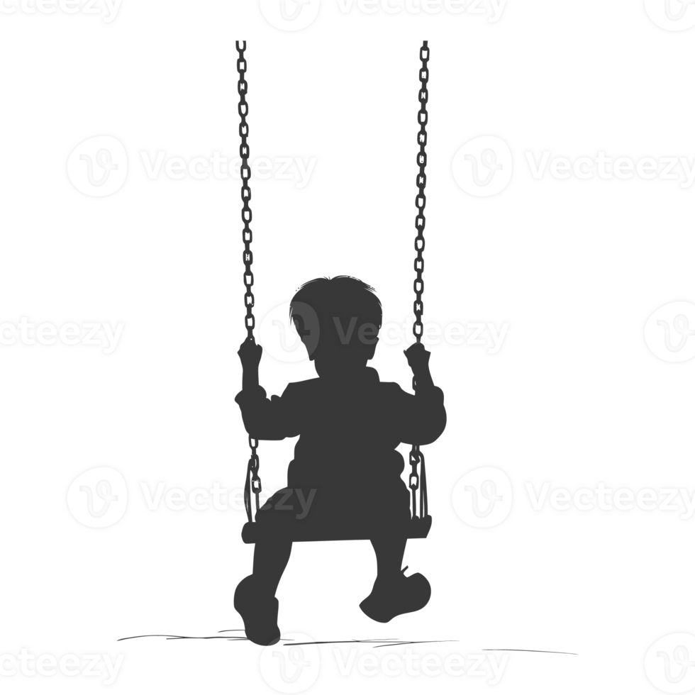 AI generated Silhouette little boy playing swing in the playground black color only png