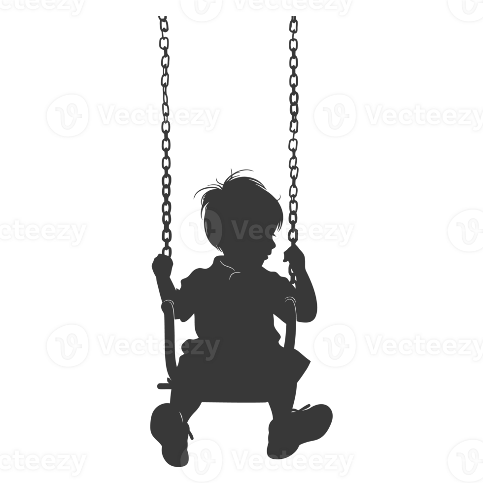 AI generated Silhouette little boy playing swing in the playground black color only png