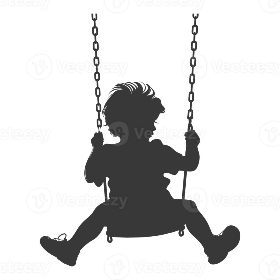 AI generated Silhouette little boy playing swing in the playground black color only png