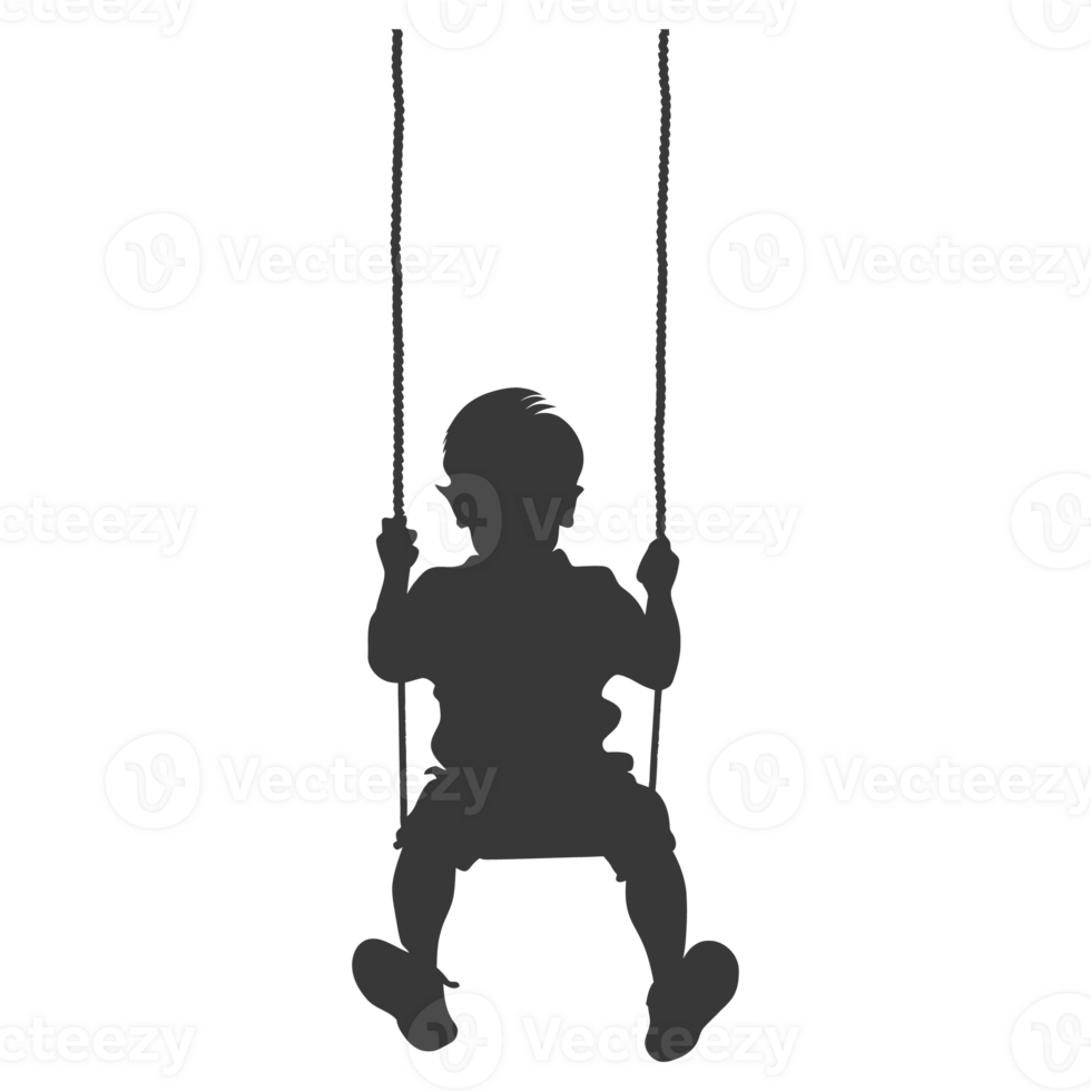 AI generated Silhouette little boy playing swing in the playground black color only png