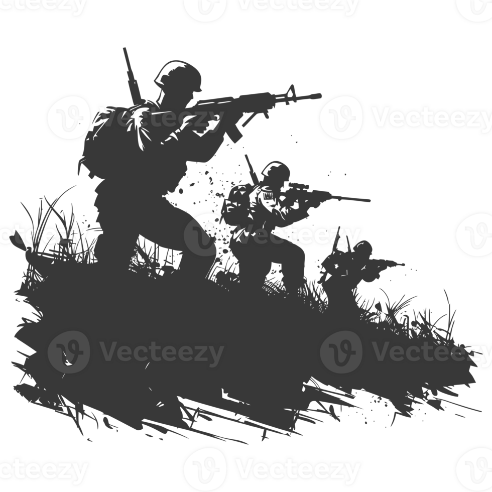 AI generated silhouette of a modern war situation black color only png
