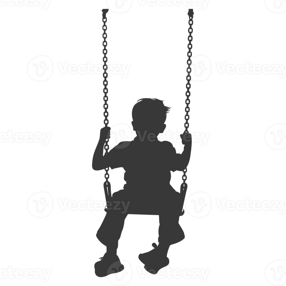 AI generated Silhouette little boy playing swing in the playground black color only png