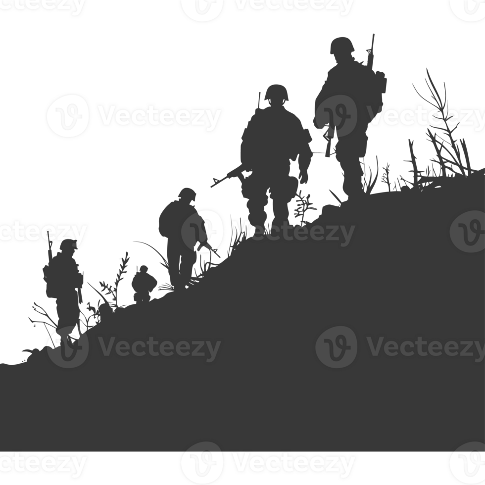 AI generated silhouette of a modern war situation black color only png