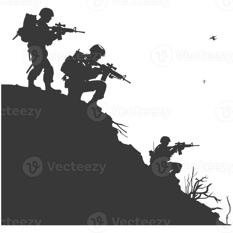 AI generated silhouette of a modern war situation black color only png