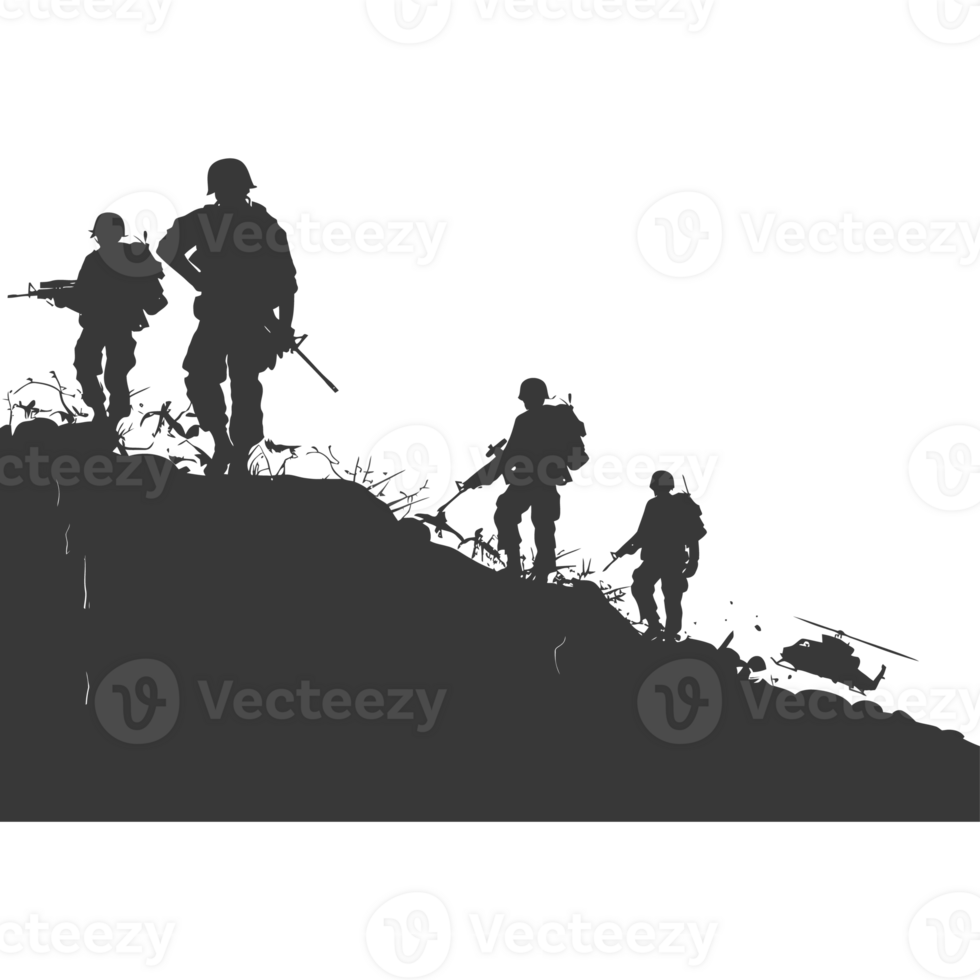 AI generated silhouette of a modern war situation black color only png