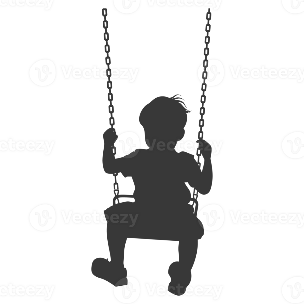 AI generated Silhouette little boy playing swing in the playground black color only png