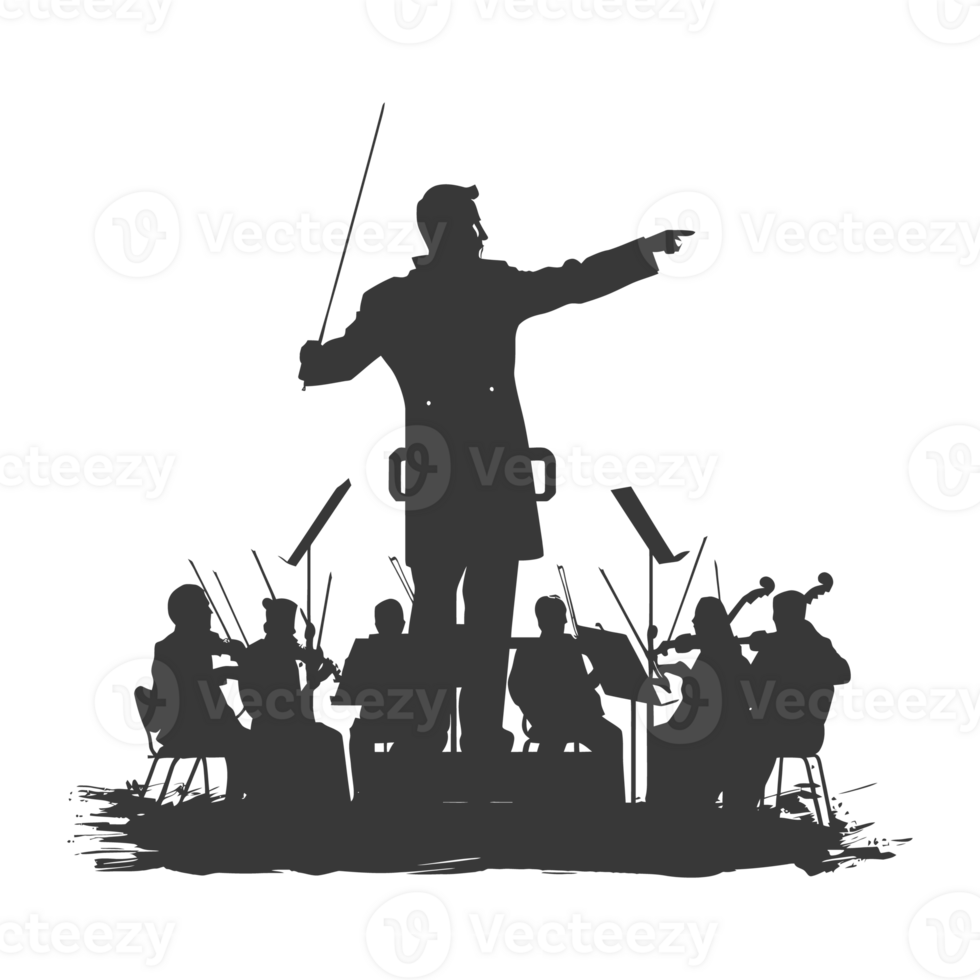 AI generated Silhouette orchestra conductor in action black color only png