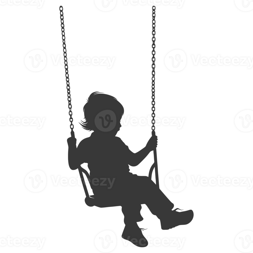 AI generated Silhouette little boy playing swing in the playground black color only png