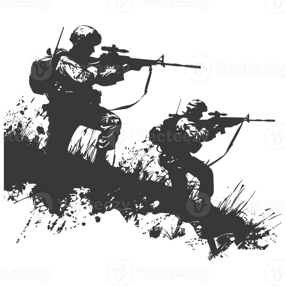 AI generated silhouette of a modern war situation black color only png