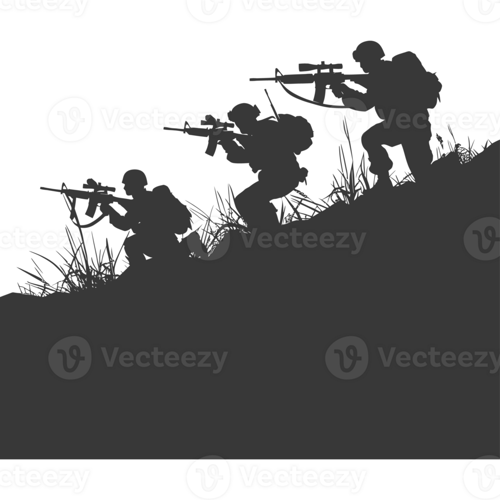 AI generated silhouette of a modern war situation black color only png