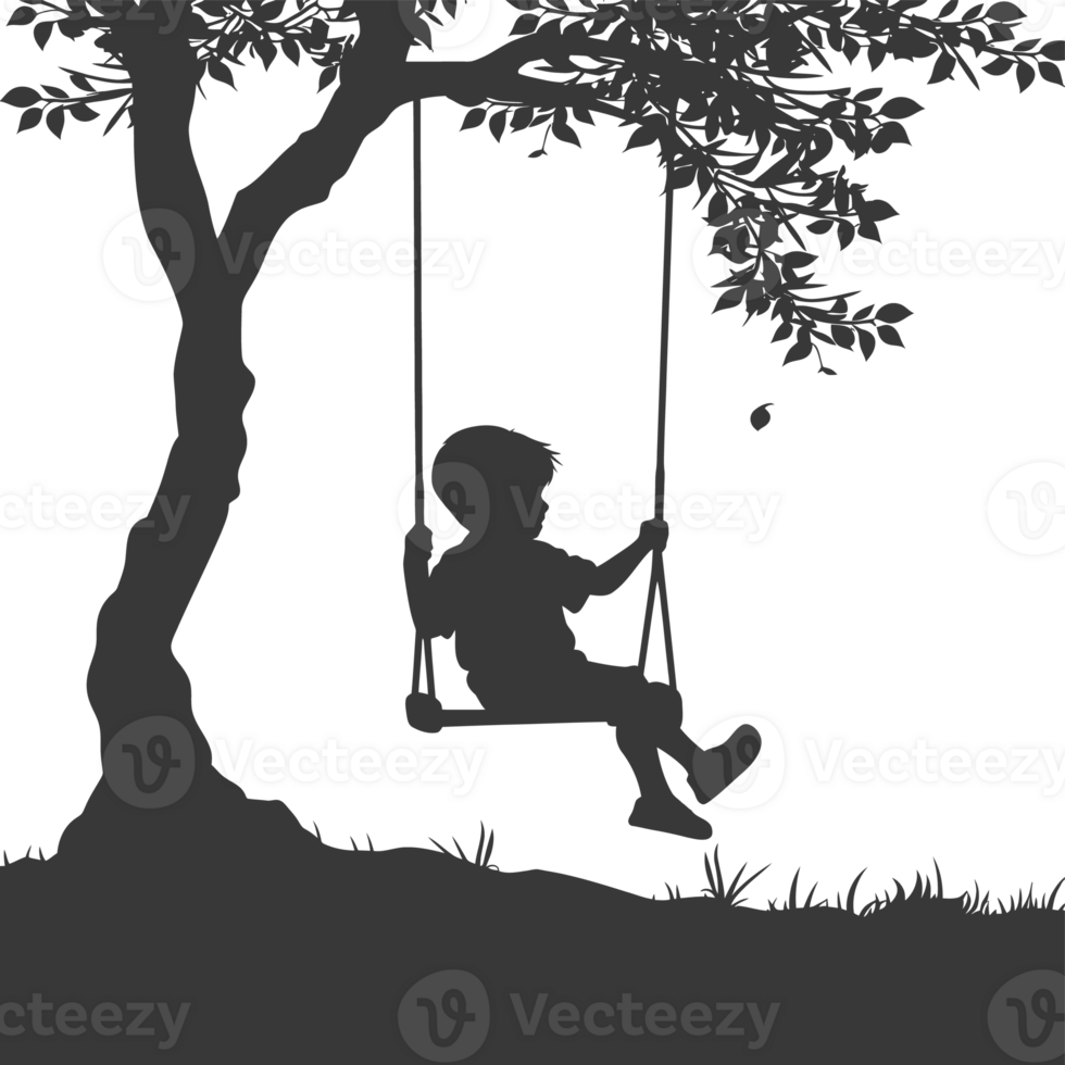 AI generated Silhouette little boy playing swing in the playground black color only png