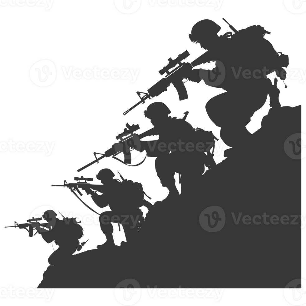 AI generated silhouette of a modern war situation black color only png