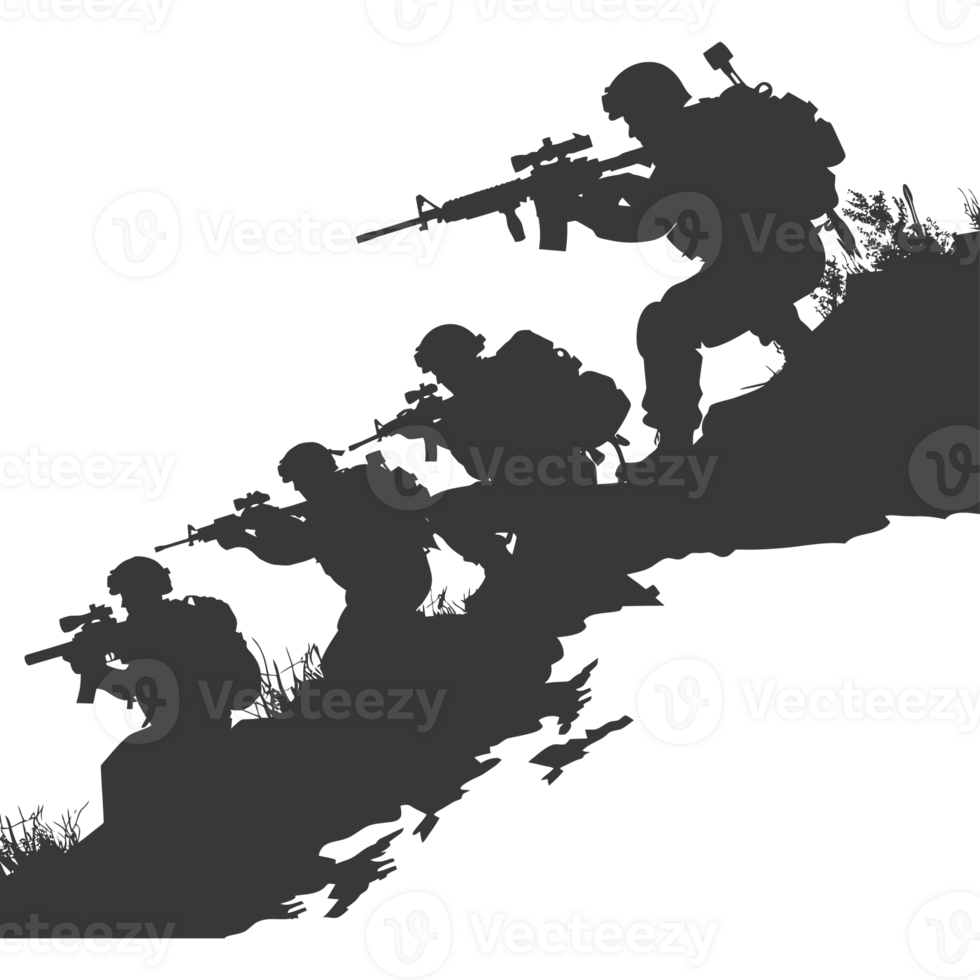 AI generated silhouette of a modern war situation black color only png