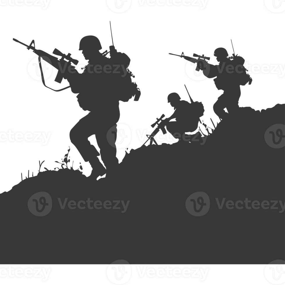 AI generated silhouette of a modern war situation black color only png